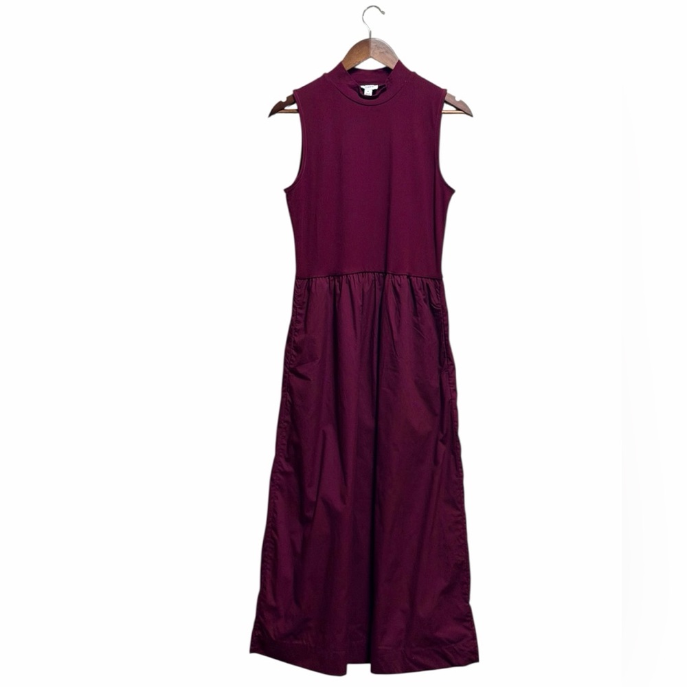 J.Crew Mockneck knit mixed-media dress in dark red size M - Picture 2 of 5